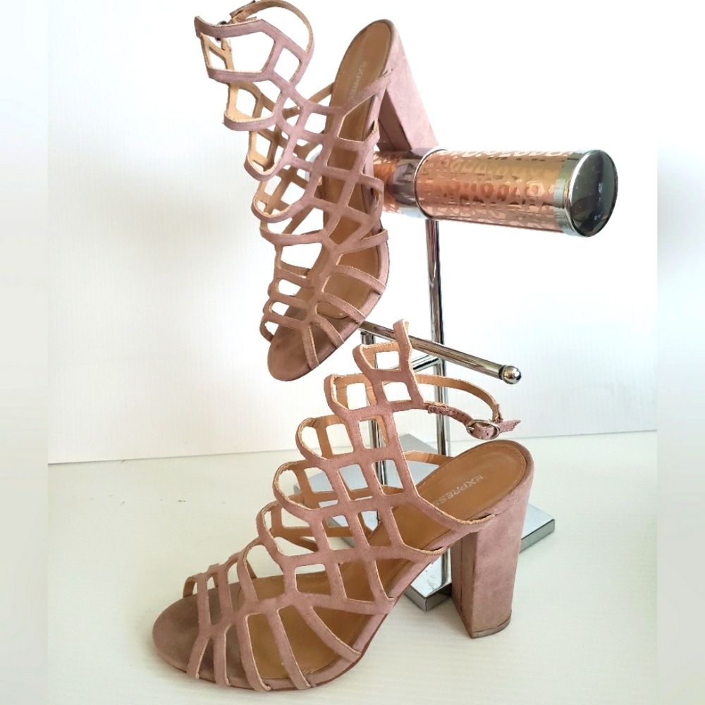 Express Light Pink Heels with Strappy Design